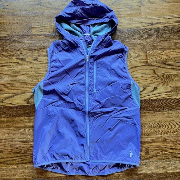 Smartwool Merino Sport Ultra Light Vest Womens L Purple Full Zip Hooded Vented - Picture 1 of 9